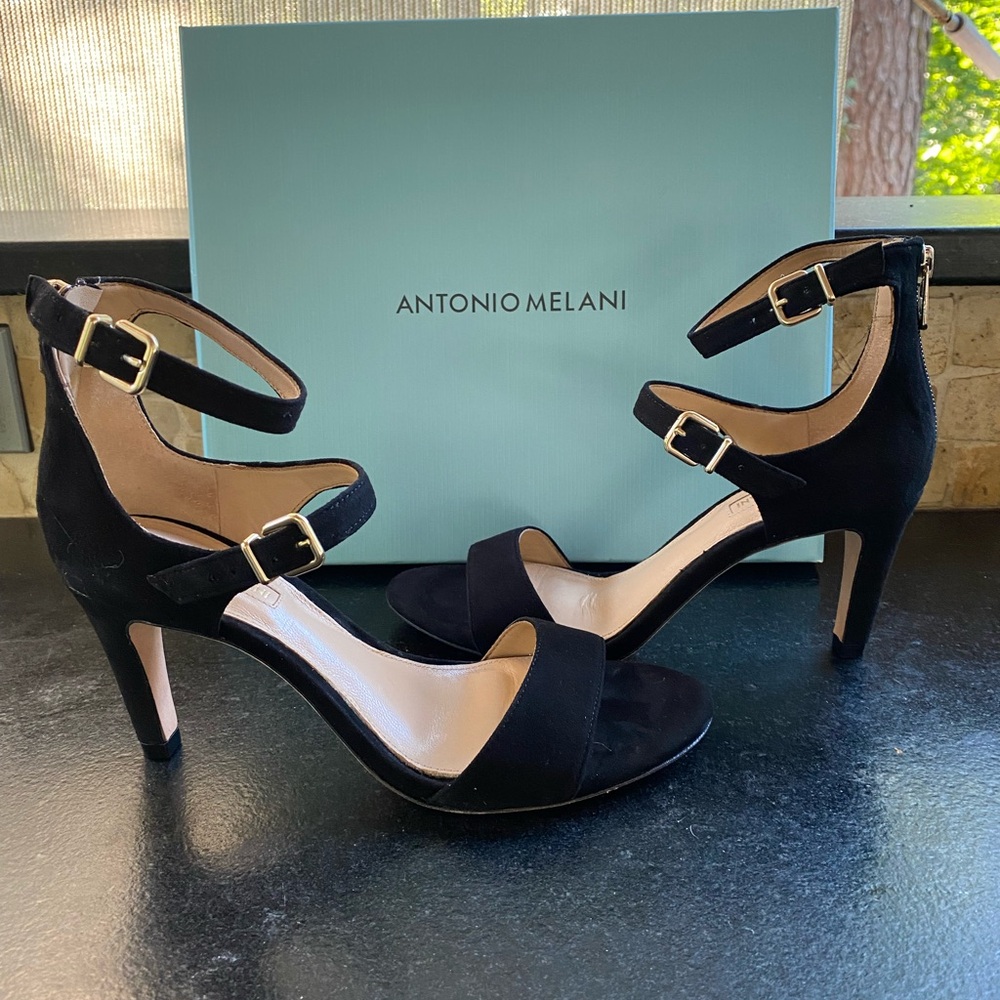 Antonio Melani Black Suede STRAPPY  Heels Sz 6.5